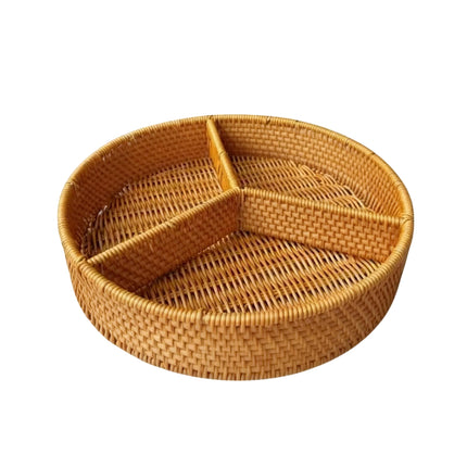 Round Rattan Style Storage Basket 3 Compartment Organiser Tray PP Woven