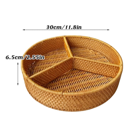 Round Rattan Style Storage Basket 3 Compartment Organiser Tray PP Woven