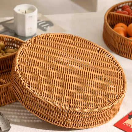 Round Rattan Style Storage Basket 3 Compartment Organiser Tray PP Woven