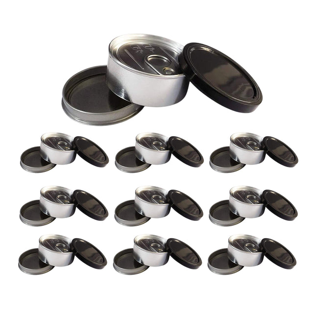 Round Tin Storage Box 100ml Easy Pull Lid Metal Container 10pcs Small Parts
