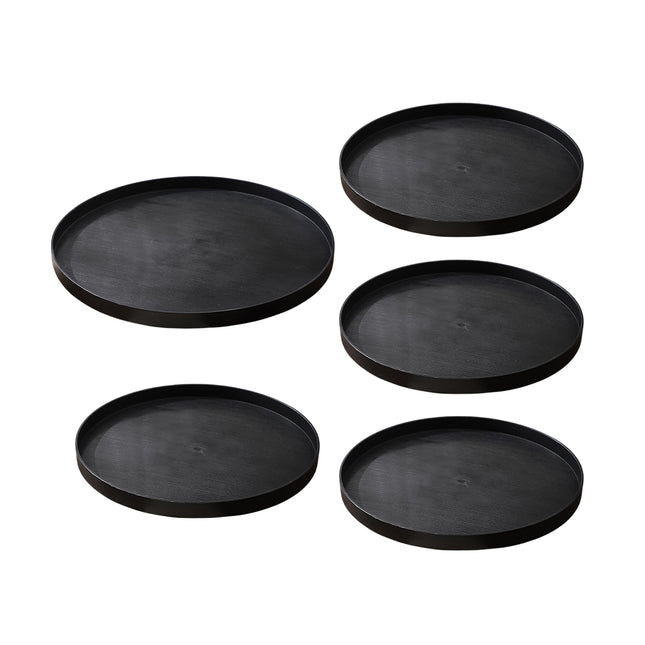 5Pcs Round Tray Set Wood Grain Look PP Storage Tray Home Organiser
