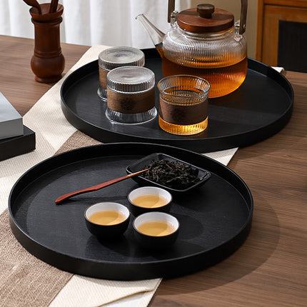 5Pcs Round Tray Set Wood Grain Look PP Storage Tray Home Organiser