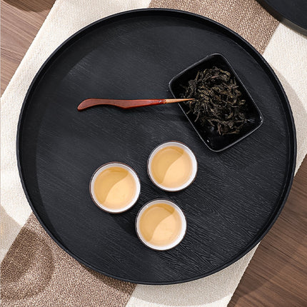 5Pcs Round Tray Set Wood Grain Look PP Storage Tray Home Organiser