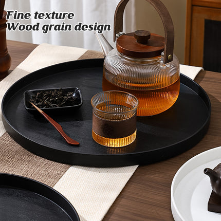 5Pcs Round Tray Set Wood Grain Look PP Storage Tray Home Organiser