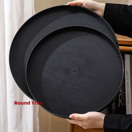 5Pcs Round Tray Set Wood Grain Look PP Storage Tray Home Organiser