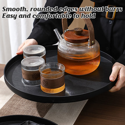 5Pcs Round Tray Set Wood Grain Look PP Storage Tray Home Organiser