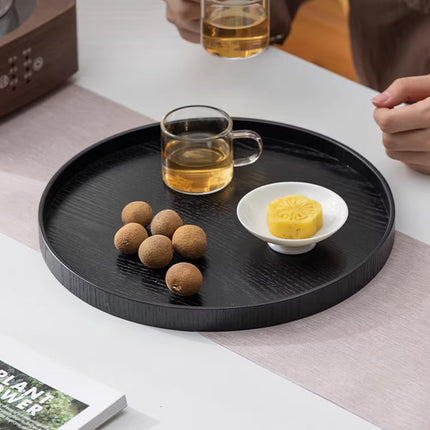 5Pcs Round Tray Set Wood Grain Look PP Storage Tray Home Organiser