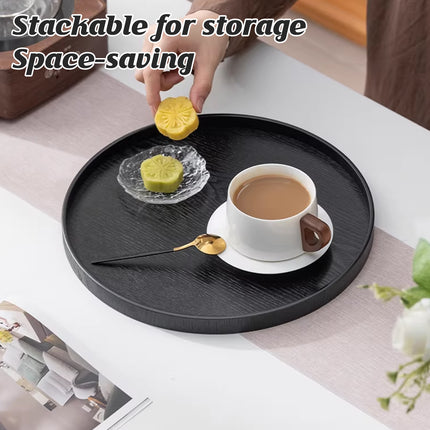 5Pcs Round Tray Set Wood Grain Look PP Storage Tray Home Organiser
