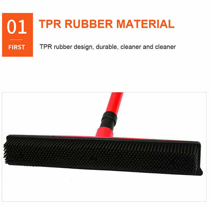 Rubber Broom Non Slip Handle Efficiently Cleans Floors Sofa Pet Fur Lint Dust