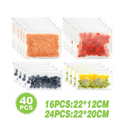 10-40PCS PEVA Food Storage Bags Reusable Zip Lock Pouch Fresh Sealer