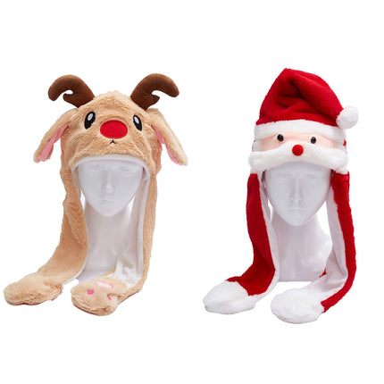 Christmas Plush Hat with Pinch Air Bag Funny Moving Ears Holiday Headwear Accessory