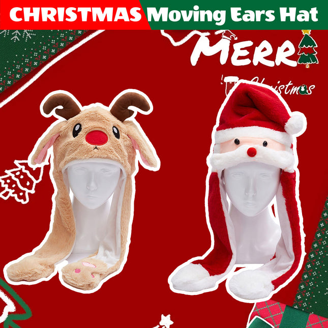 Christmas Plush Hat with Pinch Air Bag Funny Moving Ears Holiday Headwear Accessory