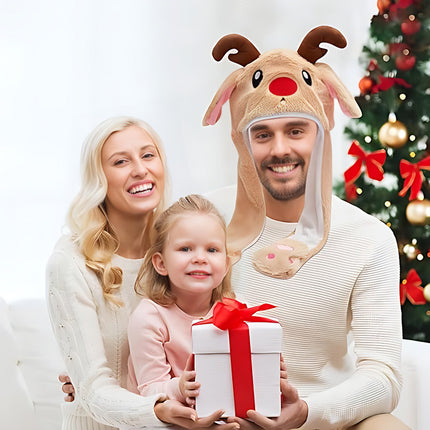 Christmas Plush Hat with Pinch Air Bag Funny Moving Ears Holiday Headwear Accessory