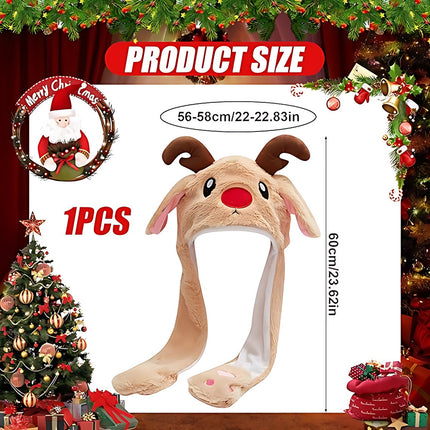 Christmas Plush Hat with Pinch Air Bag Funny Moving Ears Holiday Headwear Accessory