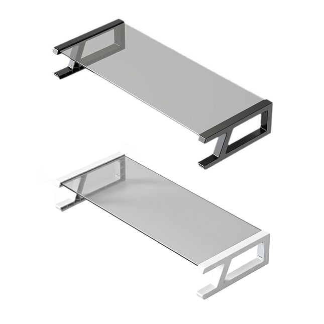 Monitor Stand Riser Tempered Glass Top Metal Frame 51x21.5x8cm Black White