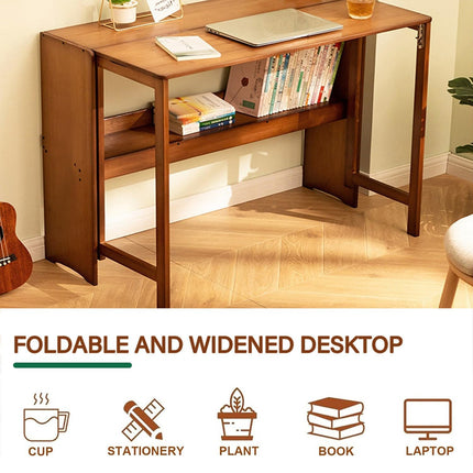 Bamboo Folding Student Desk Study Table Space Saving Large Capacity Storage