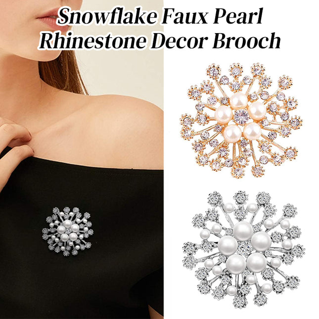 Snowflake Imitation Pearl Brooch Rhinestone Metal Alloy Pin For Coats Dresses