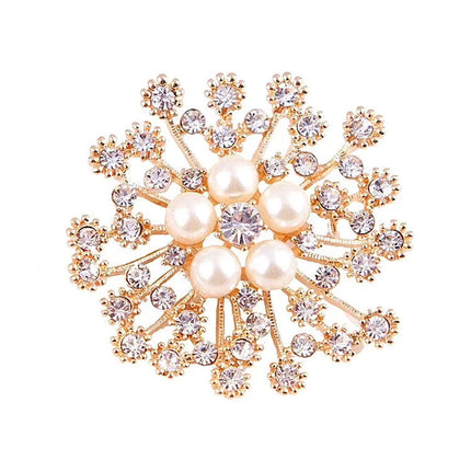 Snowflake Imitation Pearl Brooch Rhinestone Metal Alloy Pin For Coats Dresses