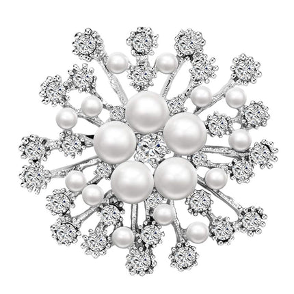 Snowflake Imitation Pearl Brooch Rhinestone Metal Alloy Pin For Coats Dresses