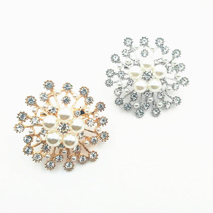 Snowflake Imitation Pearl Brooch Rhinestone Metal Alloy Pin For Coats Dresses