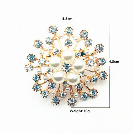 Snowflake Imitation Pearl Brooch Rhinestone Metal Alloy Pin For Coats Dresses
