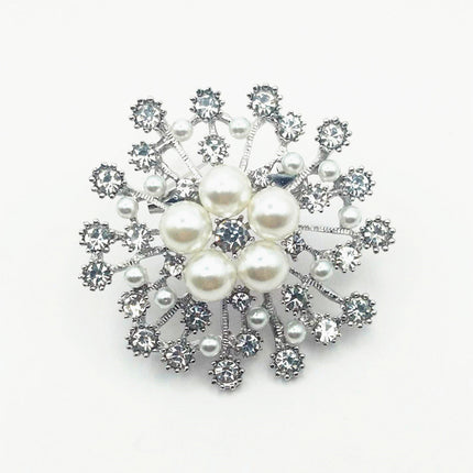 Snowflake Imitation Pearl Brooch Rhinestone Metal Alloy Pin For Coats Dresses