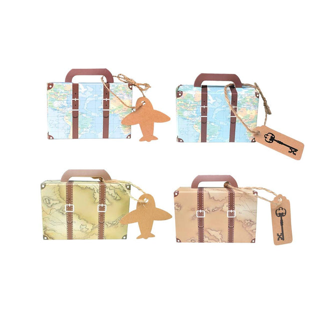 50PCS Vintage Travel Map Candy Boxes Gift Packaging Retro Luggage Design Party
