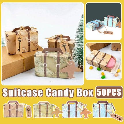 50PCS Vintage Travel Map Candy Boxes Gift Packaging Retro Luggage Design Party