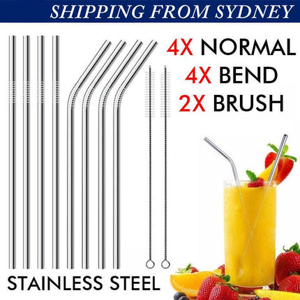 10PCS Stainless Steel Straws Bent Long Reusable Washable Metal Drinking Straw - Aimall