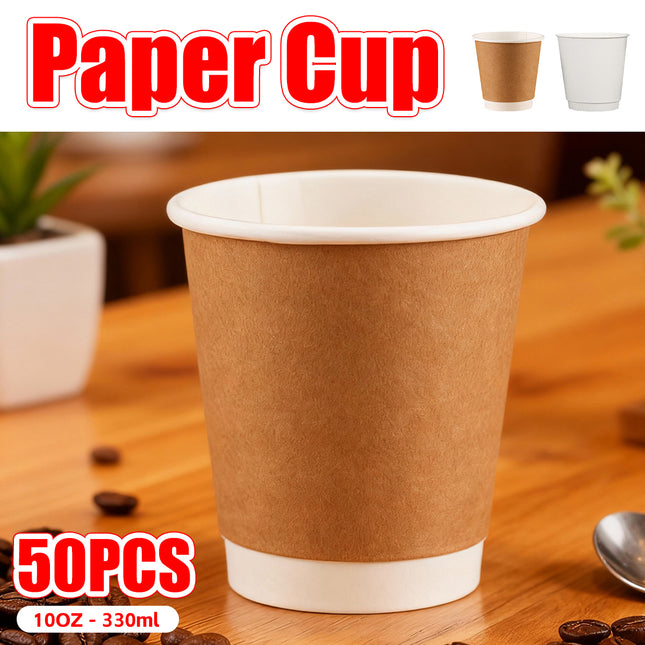 50PCS Disposable Coffee Cups 300ml Food-Grade for Takeaway Hot Cold Drinks Party