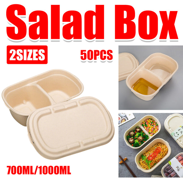 50PCS Disposable Two-Compartment Light Meal Salad Box with Lids Leakproof