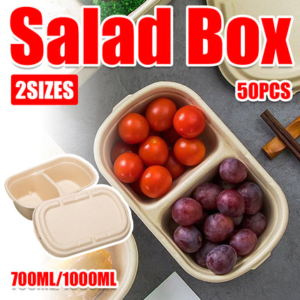 50PCS Disposable Two-Compartment Light Meal Salad Box with Lids Leakproof