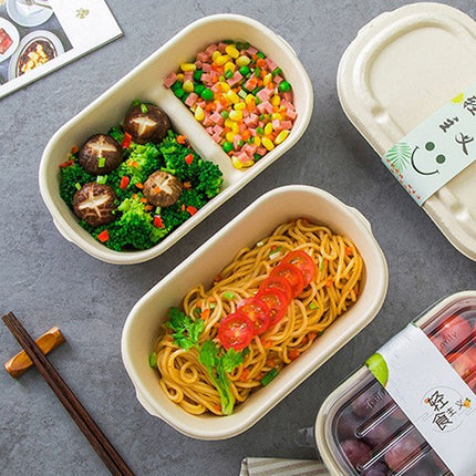 50PCS Disposable Two-Compartment Light Meal Salad Box with Lids Leakproof