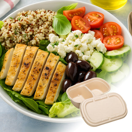 50PCS Disposable Two-Compartment Light Meal Salad Box with Lids Leakproof