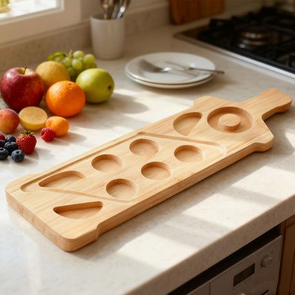 Bamboo Wine Glass and Condiment Rack Anti Slip Stable With Divided Compartments