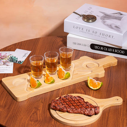 Bamboo Wine Glass and Condiment Rack Anti Slip Stable With Divided Compartments