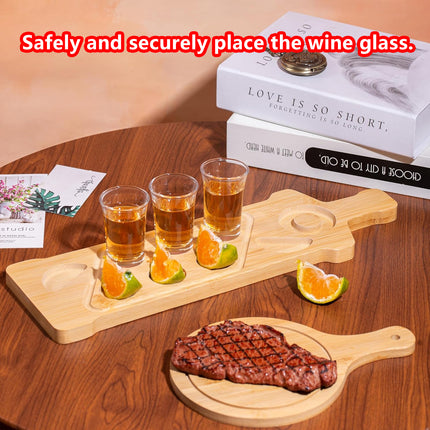 Bamboo Wine Glass and Condiment Rack Anti Slip Stable With Divided Compartments