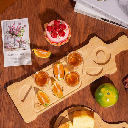 Bamboo Wine Glass and Condiment Rack Anti Slip Stable With Divided Compartments