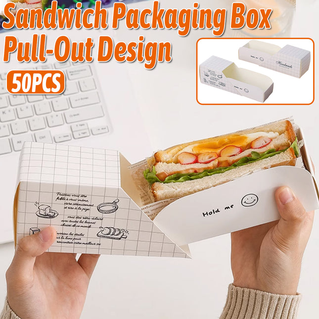 50pcs Sandwich Packing Box Paper Tray for Bread Hamburger Takeaway Food Storage