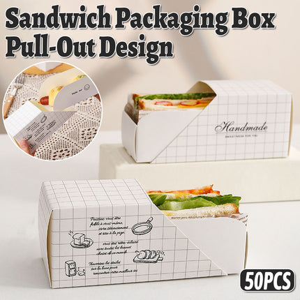 50pcs Sandwich Packing Box Paper Tray for Bread Hamburger Takeaway Food Storage