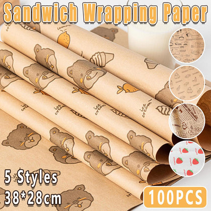 100pcs Sandwich Wrappers Oil Blotting Coated Paper Air Fryer Baking Parchment