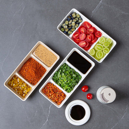 30PCS Disposable Pulp Three-Compartment Dip Box for Sushi BBQ Sauce Condiment