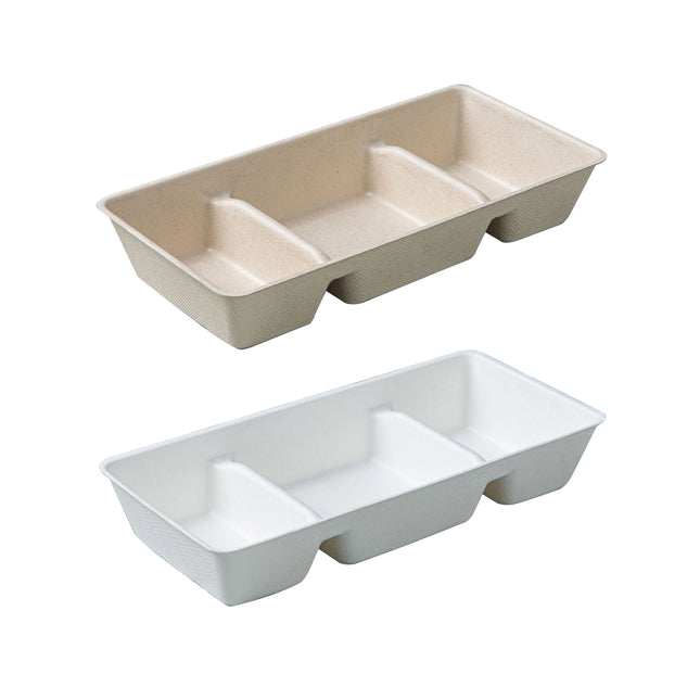 30PCS Disposable Pulp Three-Compartment Dip Box for Sushi BBQ Sauce Condiment