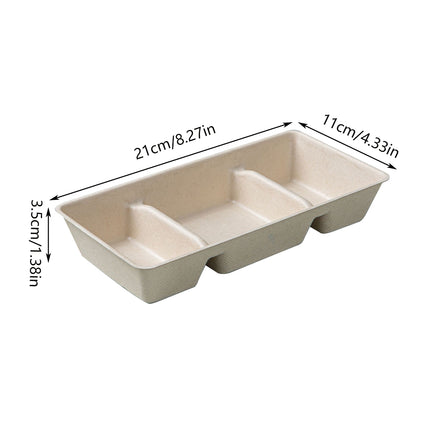 30PCS Disposable Pulp Three-Compartment Dip Box for Sushi BBQ Sauce Condiment