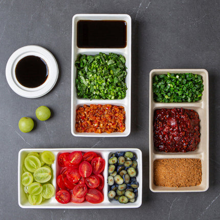 30PCS Disposable Pulp Three-Compartment Dip Box for Sushi BBQ Sauce Condiment