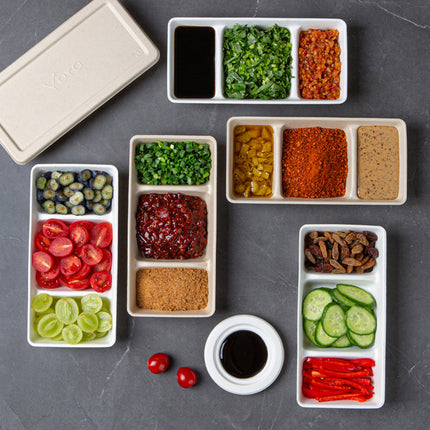 30PCS Disposable Pulp Three-Compartment Dip Box for Sushi BBQ Sauce Condiment