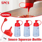 5PCS 300ml Wide Mouth Sauce Squeeze Bottle Large Capacity Plastic Dispenser Set