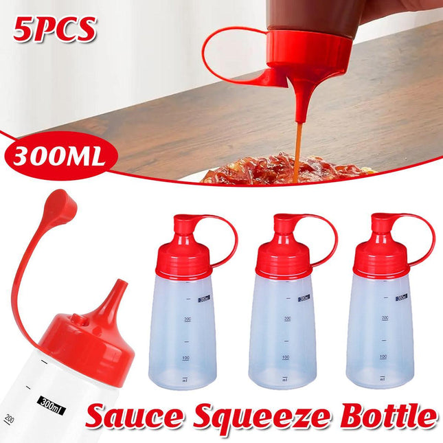 5PCS 300ml Wide Mouth Sauce Squeeze Bottle Large Capacity Plastic Dispenser Set