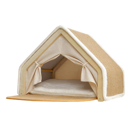 Cat Tent House Semi Enclosed Nest Cat Bed Scratch Board Indoor Kitten Shelter