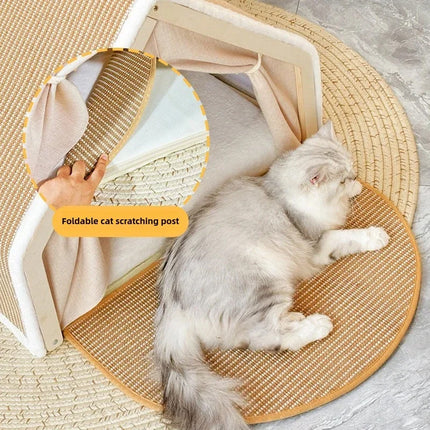 Cat Tent House Semi Enclosed Nest Cat Bed Scratch Board Indoor Kitten Shelter
